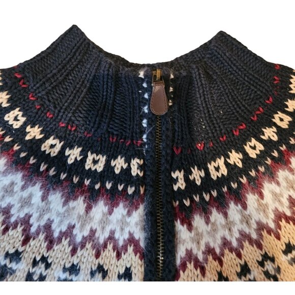 Marisa Christina Sweater Hand Knit Fair Isle Tan Black Ramie Cotton Zip Up - Picture 10 of 15